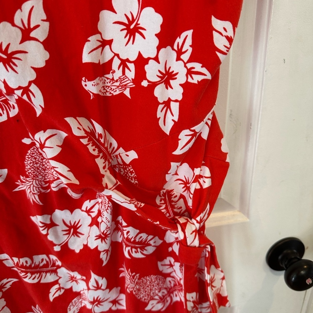 Lands' End Vibrant Red Dress with White Floral Design - Picture 2 of 6